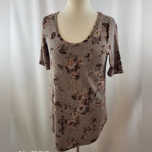 Brown Floral Short Sleeve Casual Top